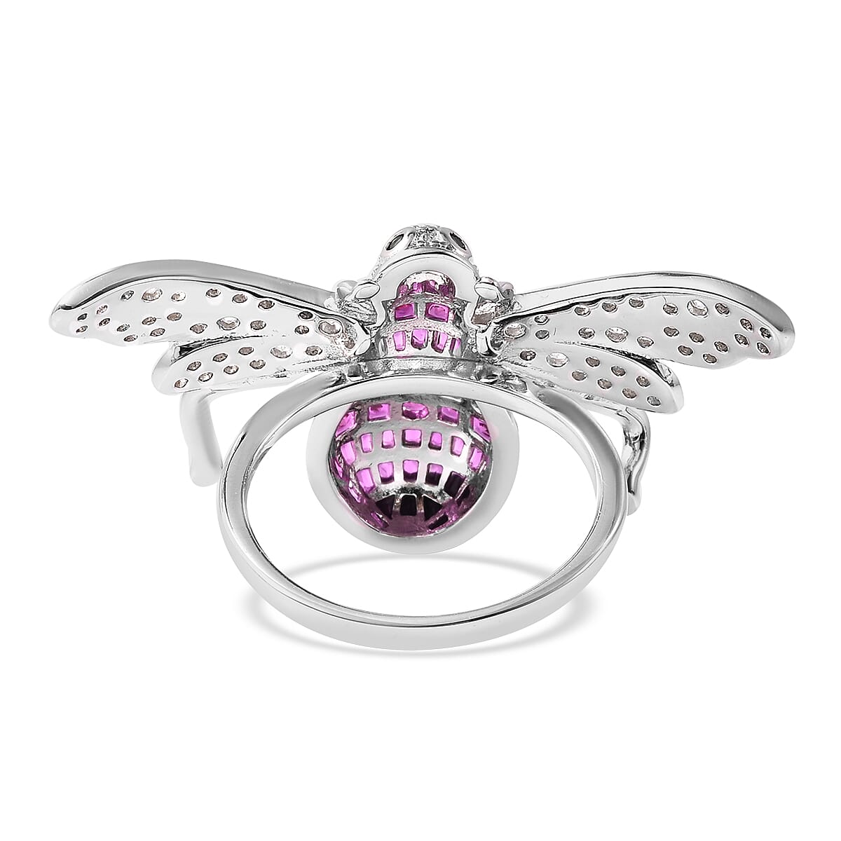 Lustro Stella Mystery Setting Simulated Ruby, Simulated Diamond and Simulated Emerald Bee Ring in Platinum Plated Sterling Silver 3730056 4