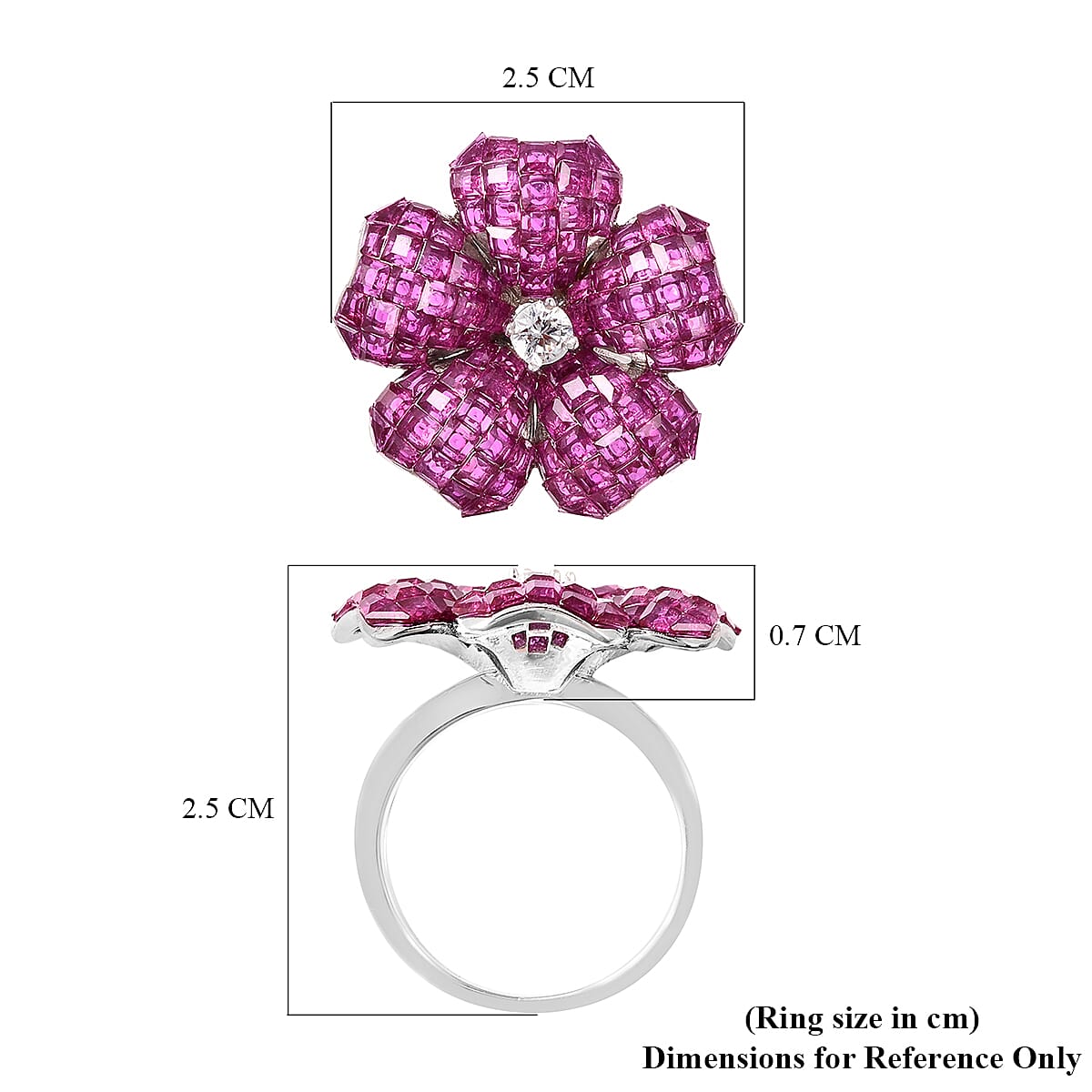 Lustro Stella Mystery Setting Simulated Ruby and Simulated Diamond Floral Ring in Rhodium Plated Sterling Silver 3626072 4