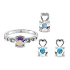 Lustro Stella 3 Piece Set - AB Colour Crystal Solitaire Ring, Pendant and Stud Earrings (with Push Back) in Sterling Silver