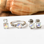 Lustro Stella 3 Piece Set - AB Colour Crystal Solitaire Ring, Pendant and Stud Earrings (with Push Back) in Sterling Silver