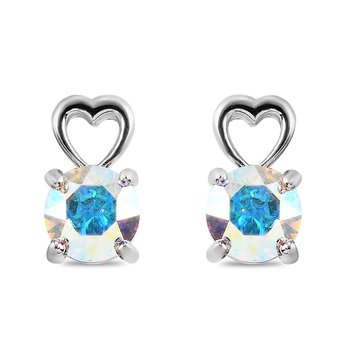 Lustro Stella 3 Piece Set - Crystal 2 Ct. AB colour Crystal and Heart Design Solitaire Ring, Pendant and Stud Earrings in Sterling Silver 3824707 6
