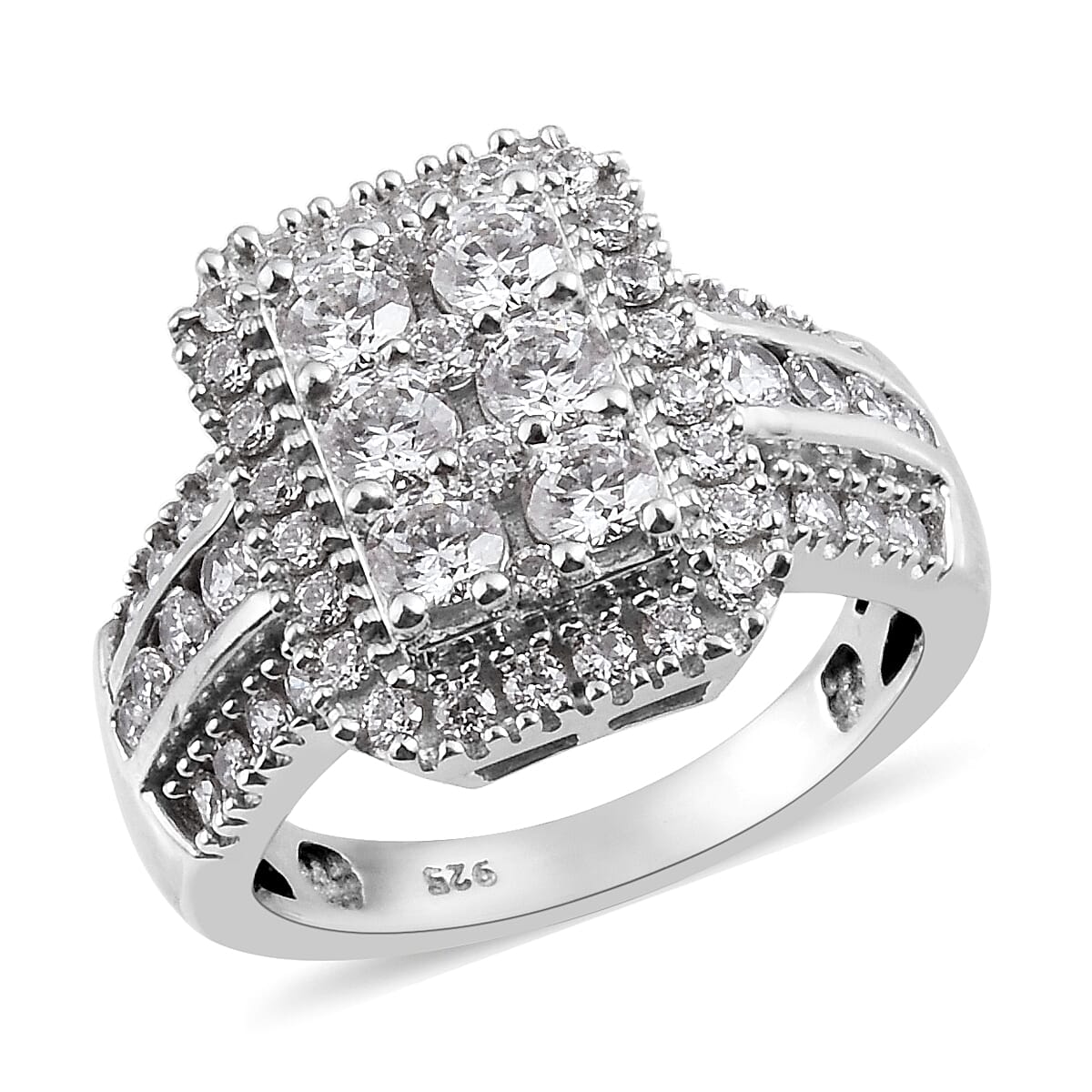 Lustro Stella Platinum Overlay Sterling Silver Cluster Ring Made with Finest CZ 3.41 Ct, Silver Wt. 5.92 Gms 3712097 0