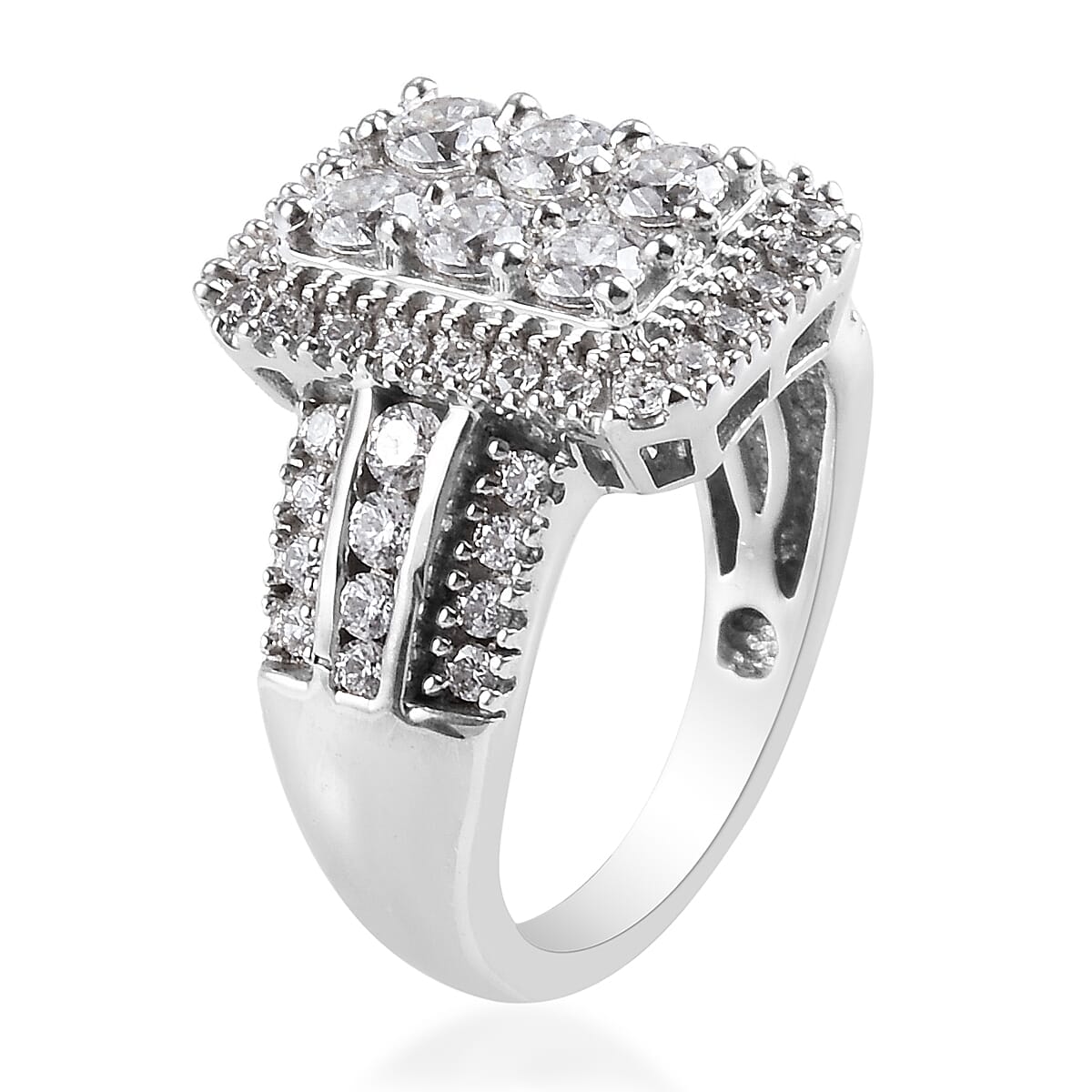 Lustro Stella Platinum Overlay Sterling Silver Cluster Ring Made with Finest CZ 3.41 Ct, Silver Wt. 5.92 Gms 3712097 4
