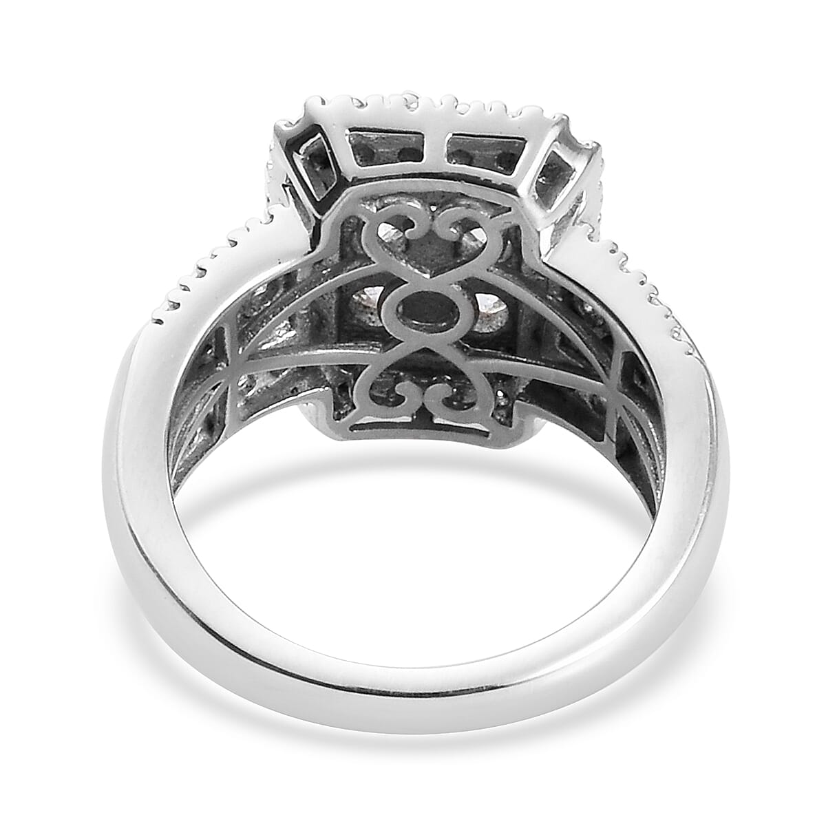 Lustro Stella Platinum Overlay Sterling Silver Cluster Ring Made with Finest CZ 3.41 Ct, Silver Wt. 5.92 Gms 3712097 5
