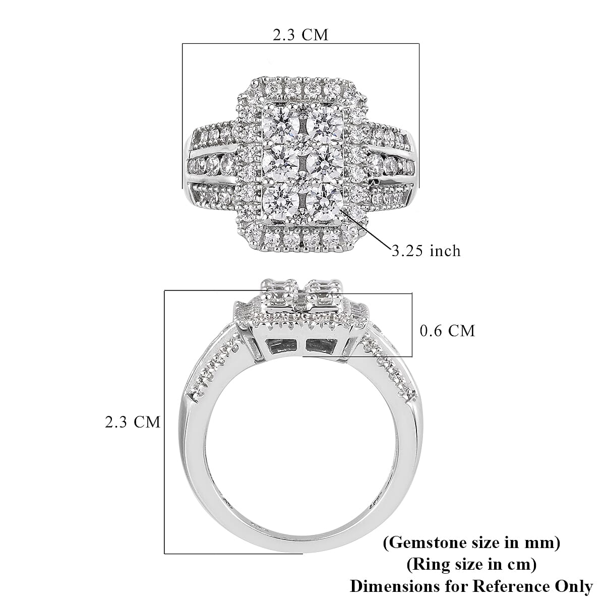 Lustro Stella Platinum Overlay Sterling Silver Cluster Ring Made with Finest CZ 3.41 Ct, Silver Wt. 5.92 Gms 3712097 6