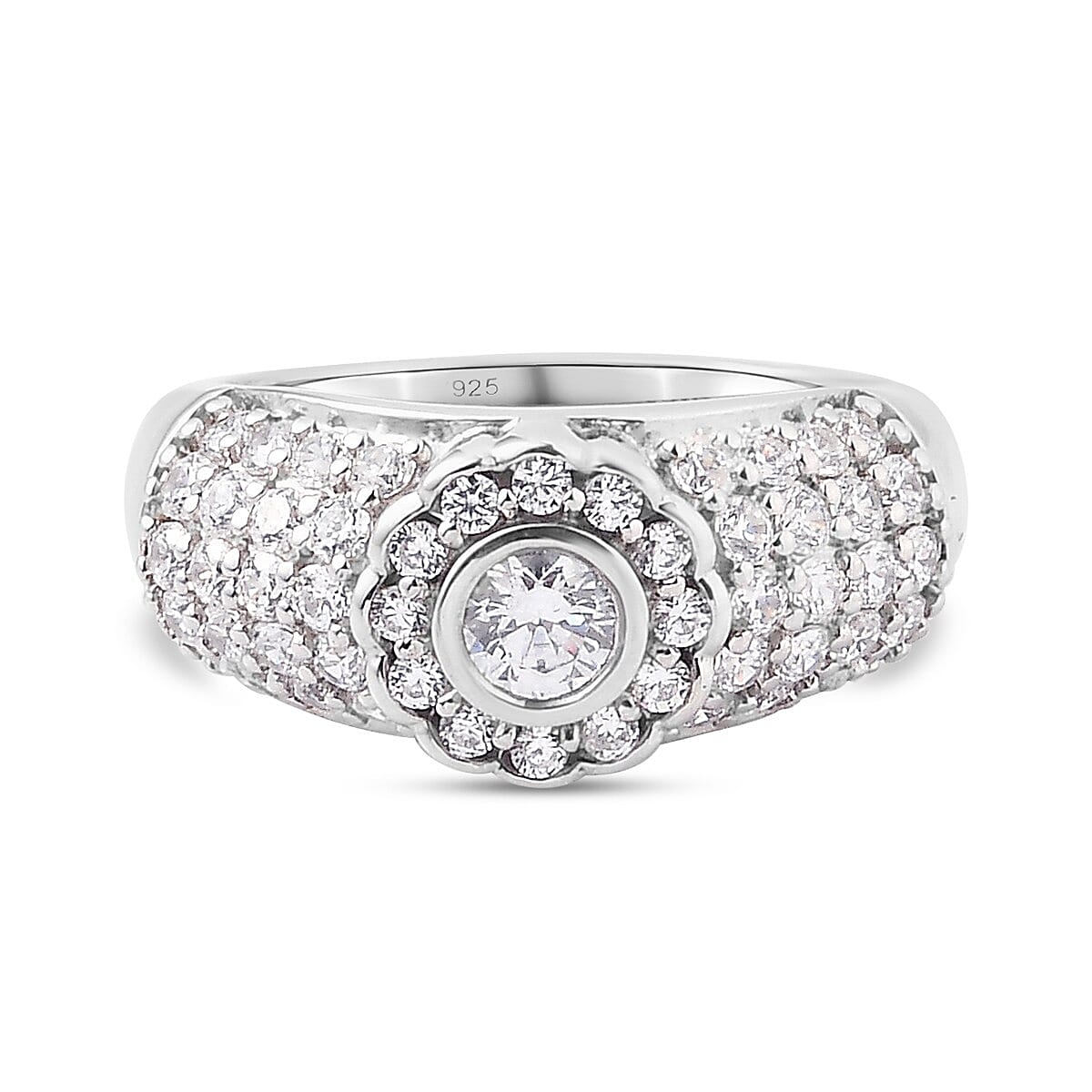 Lustro Stella Platinum Overlay Sterling Silver Cluster Ring Made with Finest CZ 3830146 0