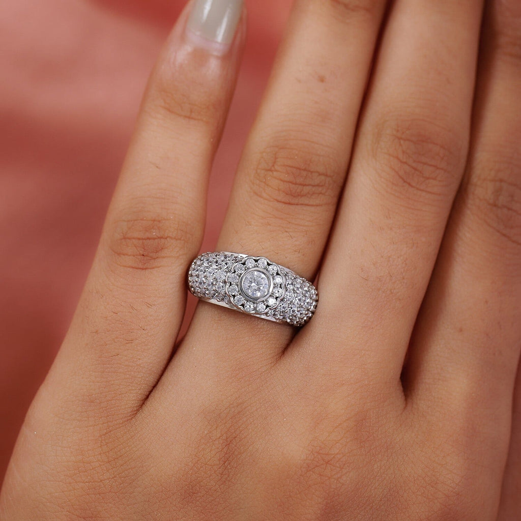 Lustro Stella Platinum Overlay Sterling Silver Ring Made with Finest CZ 2.53 Ct.