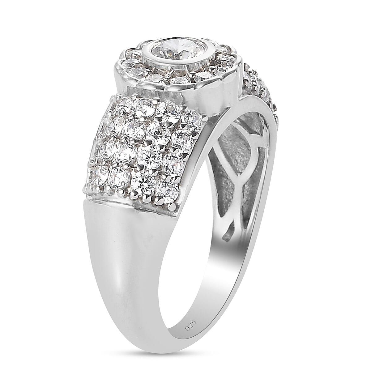 Lustro Stella Platinum Overlay Sterling Silver Cluster Ring Made with Finest CZ 3830146 4