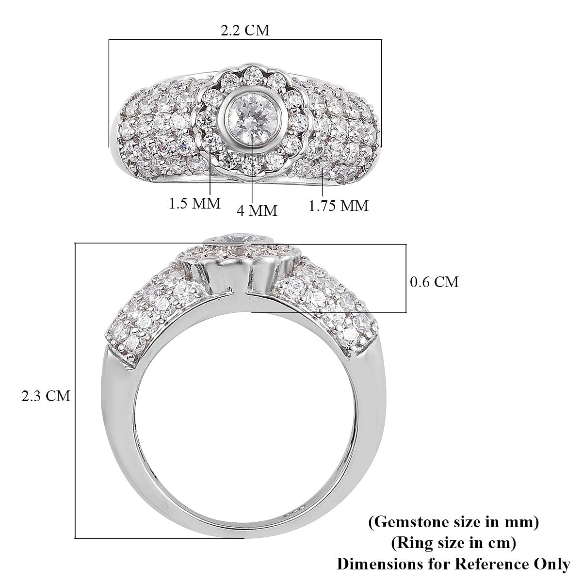 Lustro Stella Platinum Overlay Sterling Silver Cluster Ring Made with Finest CZ 3830146 5