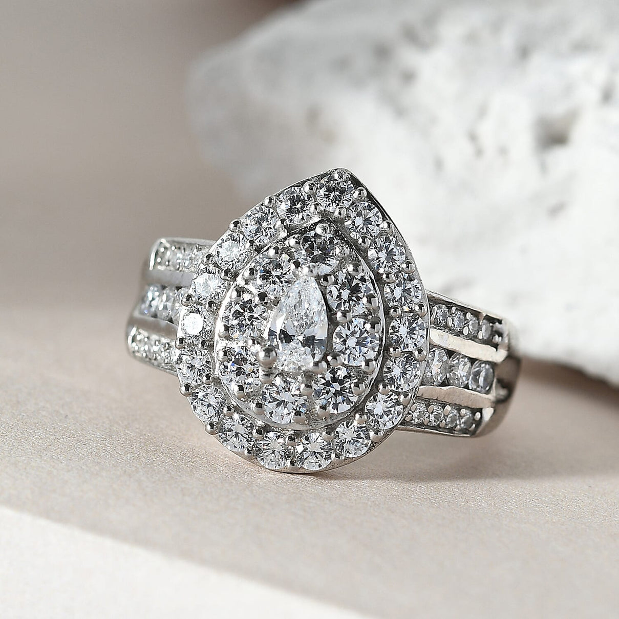 Lustro Stella - Platinum Plated Sterling Silver Ring Finest CZ 2.57 Ct. 7195033 2