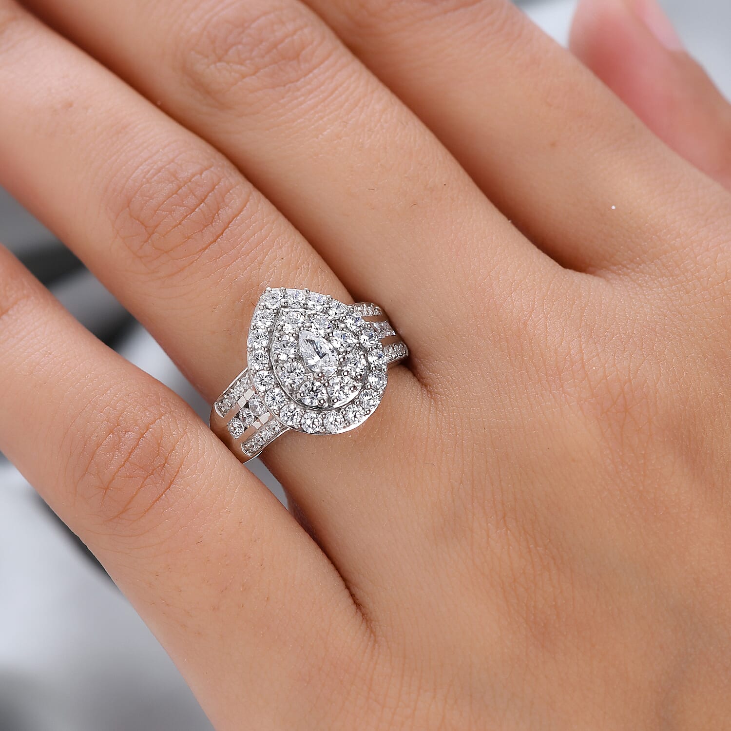 Lustro Stella - Platinum Plated Sterling Silver Ring Finest CZ 2.57 Ct. 7195033 3
