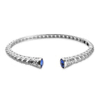 J Francis -  Sapphire Colour Crystal (Rnd) Bangle (Size 7.5) in Silver Tone