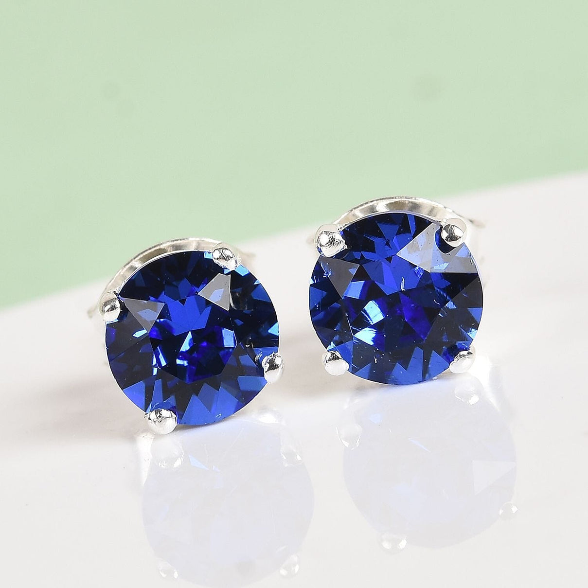 Lustro Stella Sapphire Crystal Stud Solitaire Earrings in Sterling Silver 3647663 2