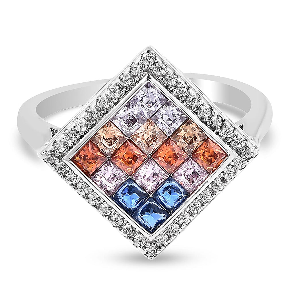 Lustro Stella - Simulated Rainbow Sapphire Ring in Platinum Overlay Sterling Silver