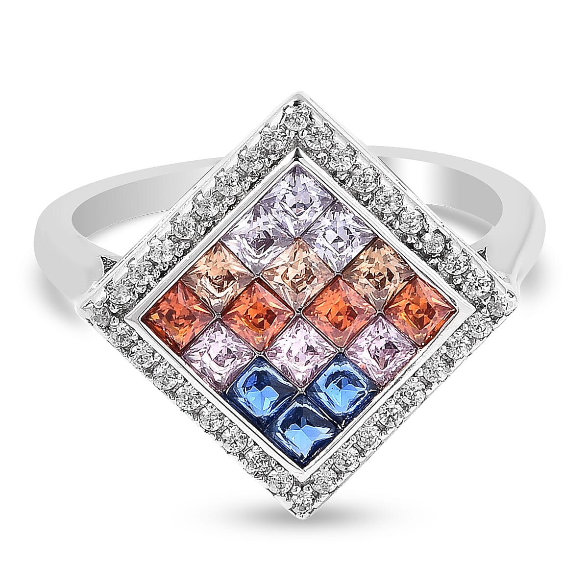 Lustro Stella - Simulated Rainbow Sapphire Ring in Platinum Overlay Sterling Silver 3730365 0