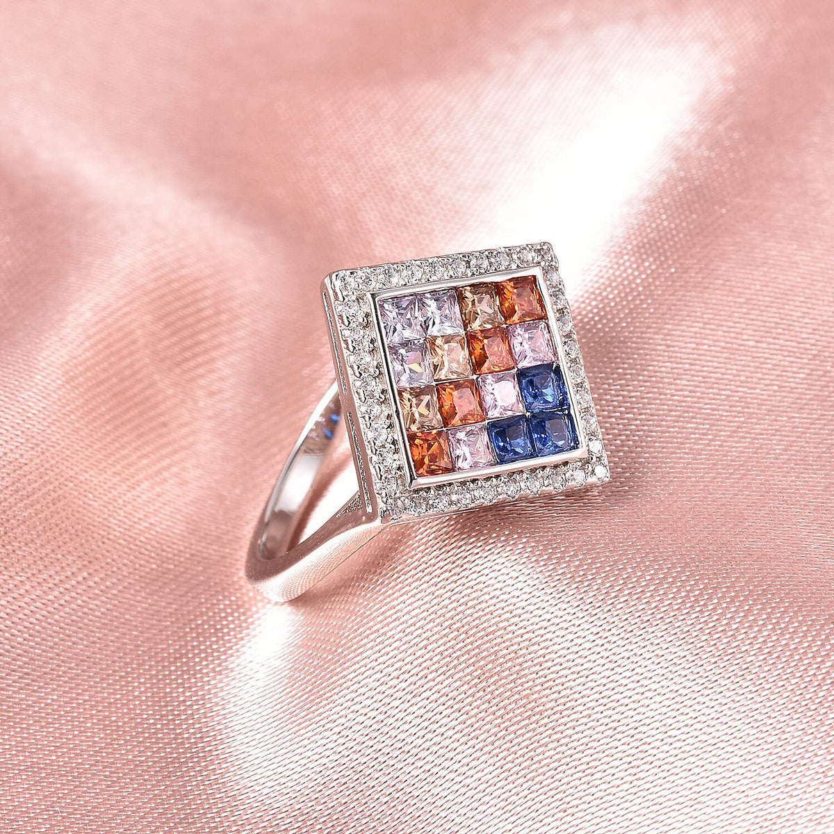 Lustro Stella - Simulated Rainbow Sapphire Ring in Platinum Overlay Sterling Silver 3730365 1