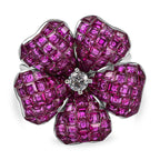 Lustro Stella Simulated Ruby and Simulated Diamond Floral Ring in Rhodium Overlay Sterling Silver