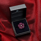 Lustro Stella Simulated Ruby and Simulated Diamond Floral Ring in Rhodium Overlay Sterling Silver
