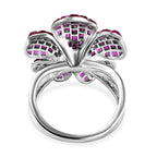 Lustro Stella Simulated Ruby and Simulated Diamond Floral Ring in Rhodium Overlay Sterling Silver