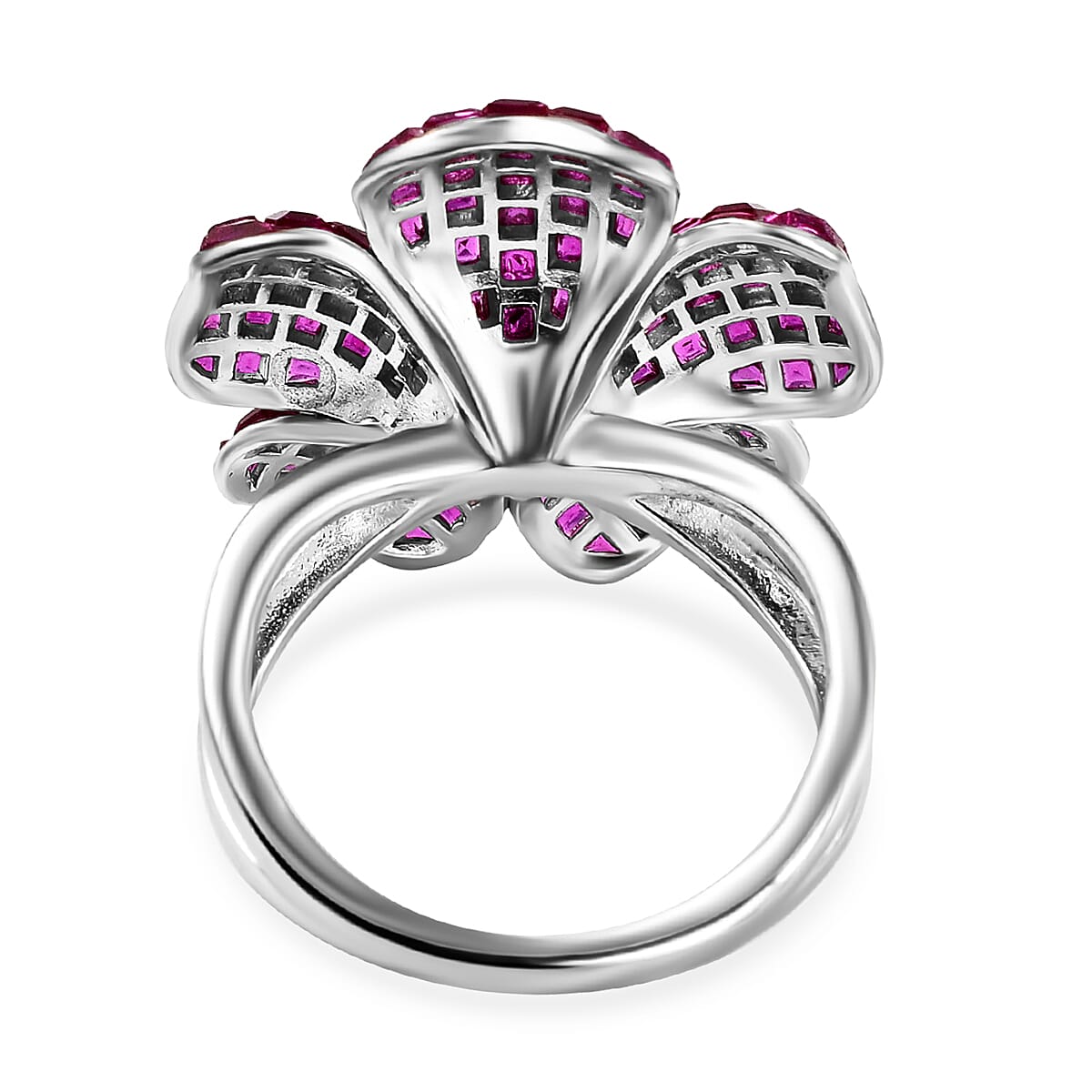 Lustro Stella Simulated Ruby and Simulated Diamond Floral Ring in Rhodium Overlay Sterling Silver 3626075 4