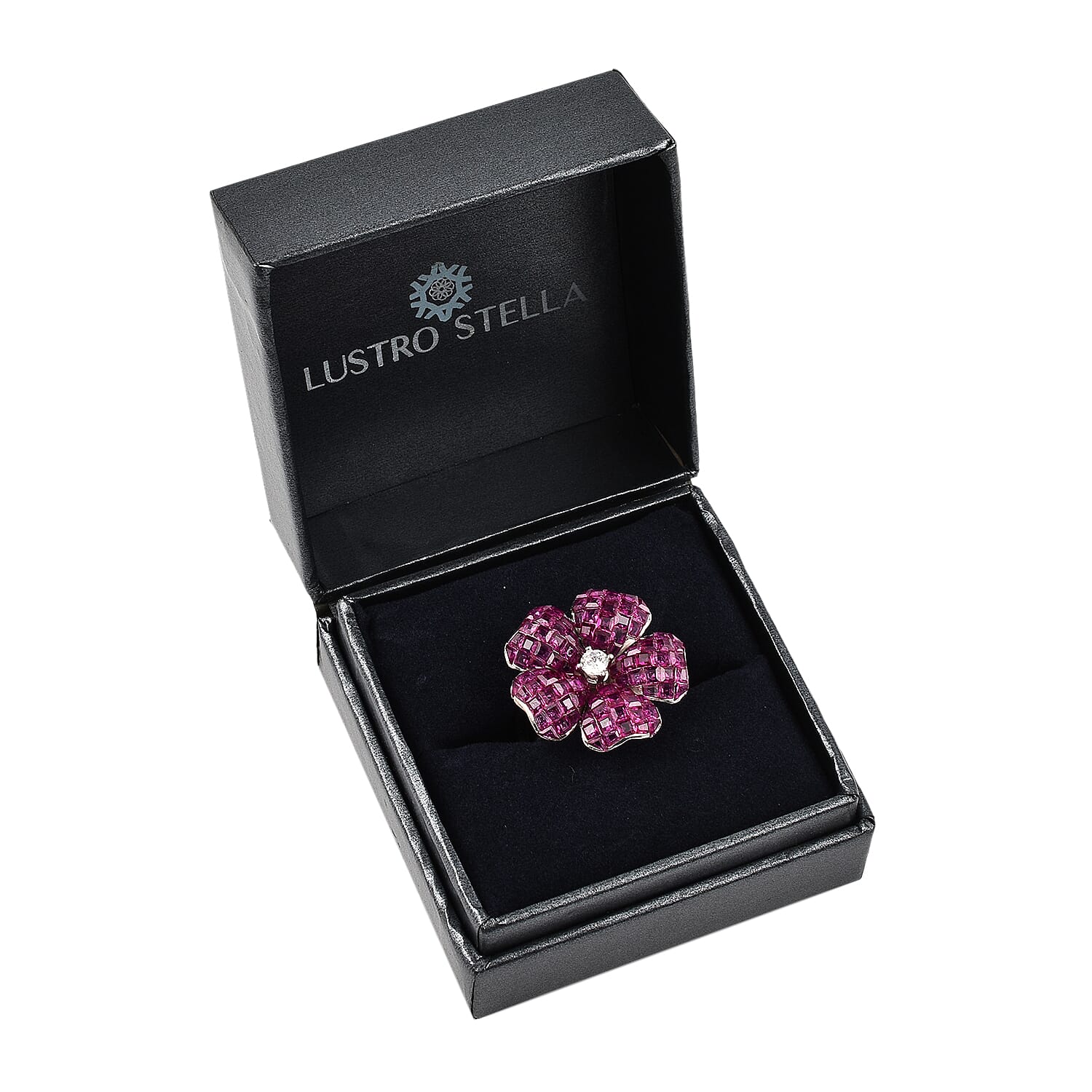 Lustro Stella Simulated Ruby and Simulated Diamond Floral Ring in Rhodium Overlay Sterling Silver 3626075 5