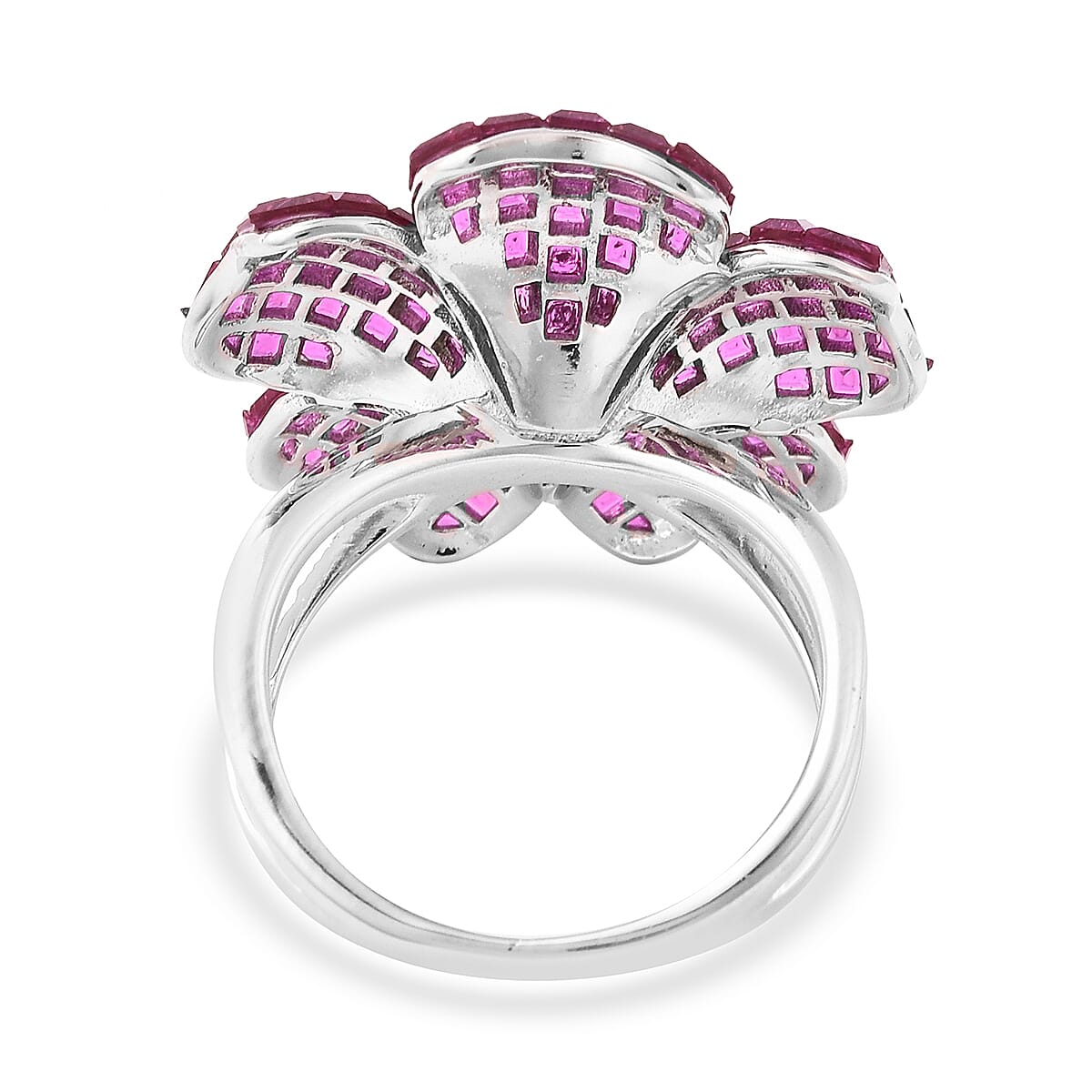 Lustro Stella Simulated Ruby and Simulated Diamond Floral Ring in Rhodium Overlay Sterling Silver 3626080 3