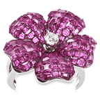 Lustro Stella Simulated Ruby and Simulated Diamond Floral Ring in Rhodium Overlay Sterling Silver