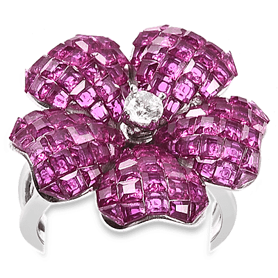 Lustro Stella Simulated Ruby and Simulated Diamond Floral Ring in Rhodium Overlay Sterling Silver 3626080 5