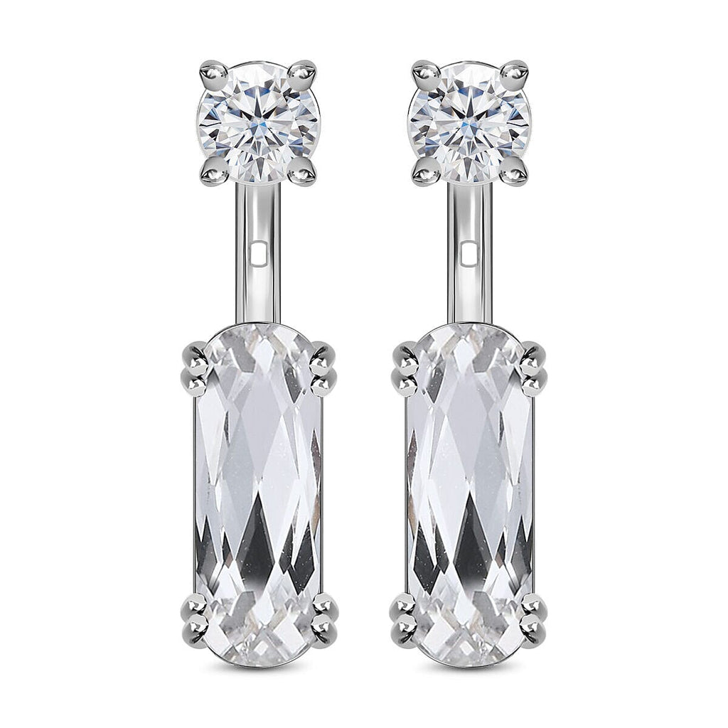 Lustro Stella White Colour Crystal Detachable Earrings (with Push Back) in Platinum Overlay Sterling Silver