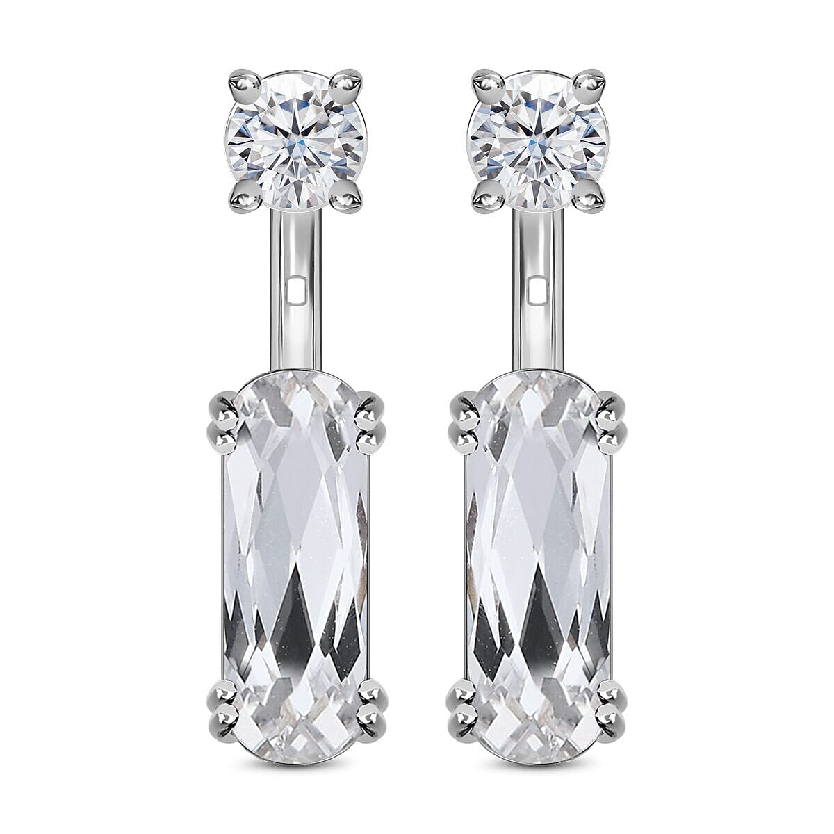 Lustro Stella White Colour Crystal Detachable Earrings (with Push Back) in Platinum Overlay Sterling Silver 3858068 0