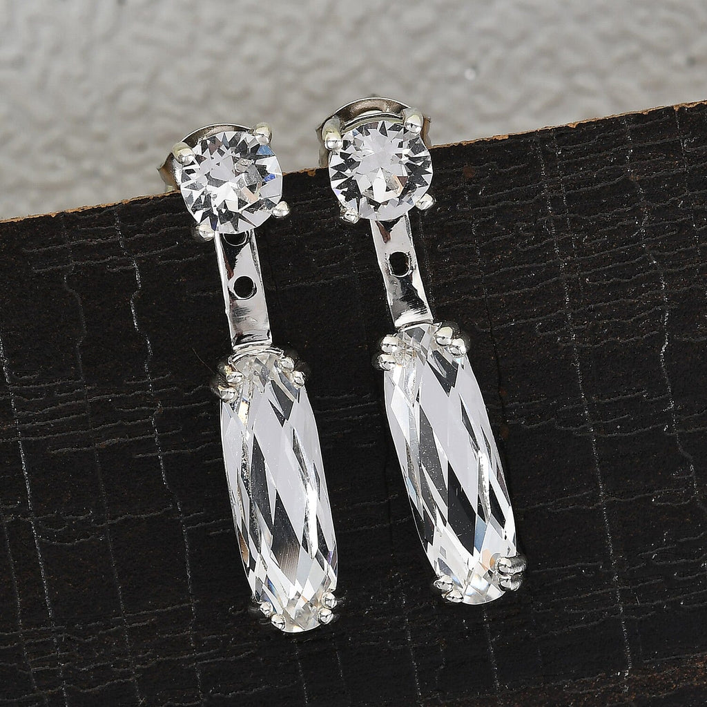 Lustro Stella White Colour Crystal Detachable Earrings (with Push Back) in Platinum Overlay Sterling Silver