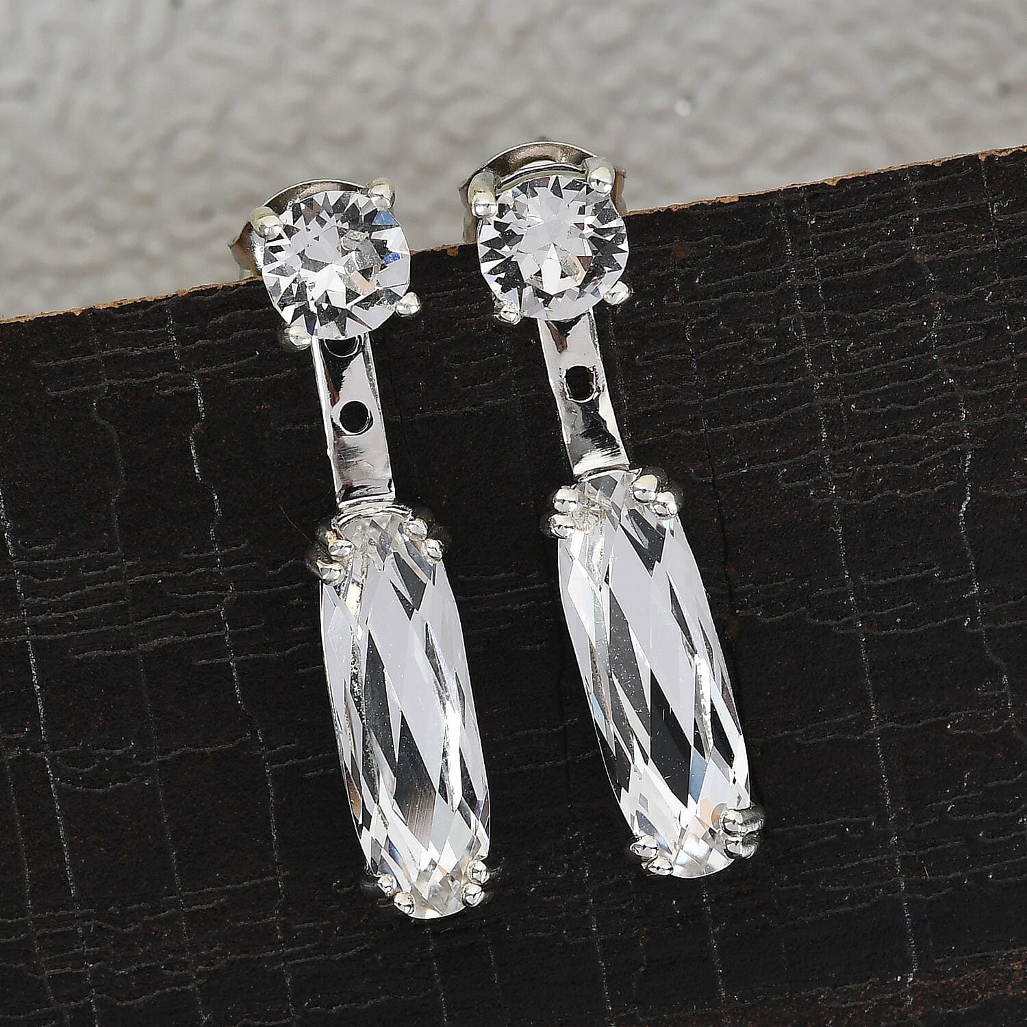Lustro Stella White Colour Crystal Detachable Earrings (with Push Back) in Platinum Overlay Sterling Silver 3858068 2