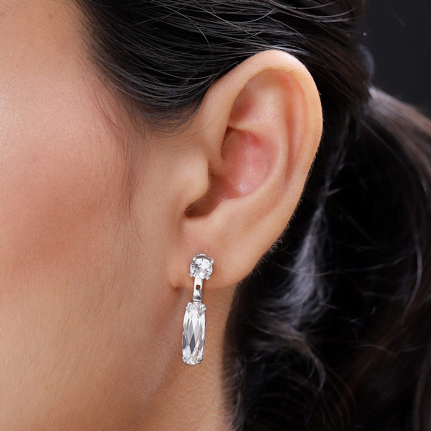 Lustro Stella White Colour Crystal Detachable Earrings (with Push Back) in Platinum Overlay Sterling Silver 3858068 3