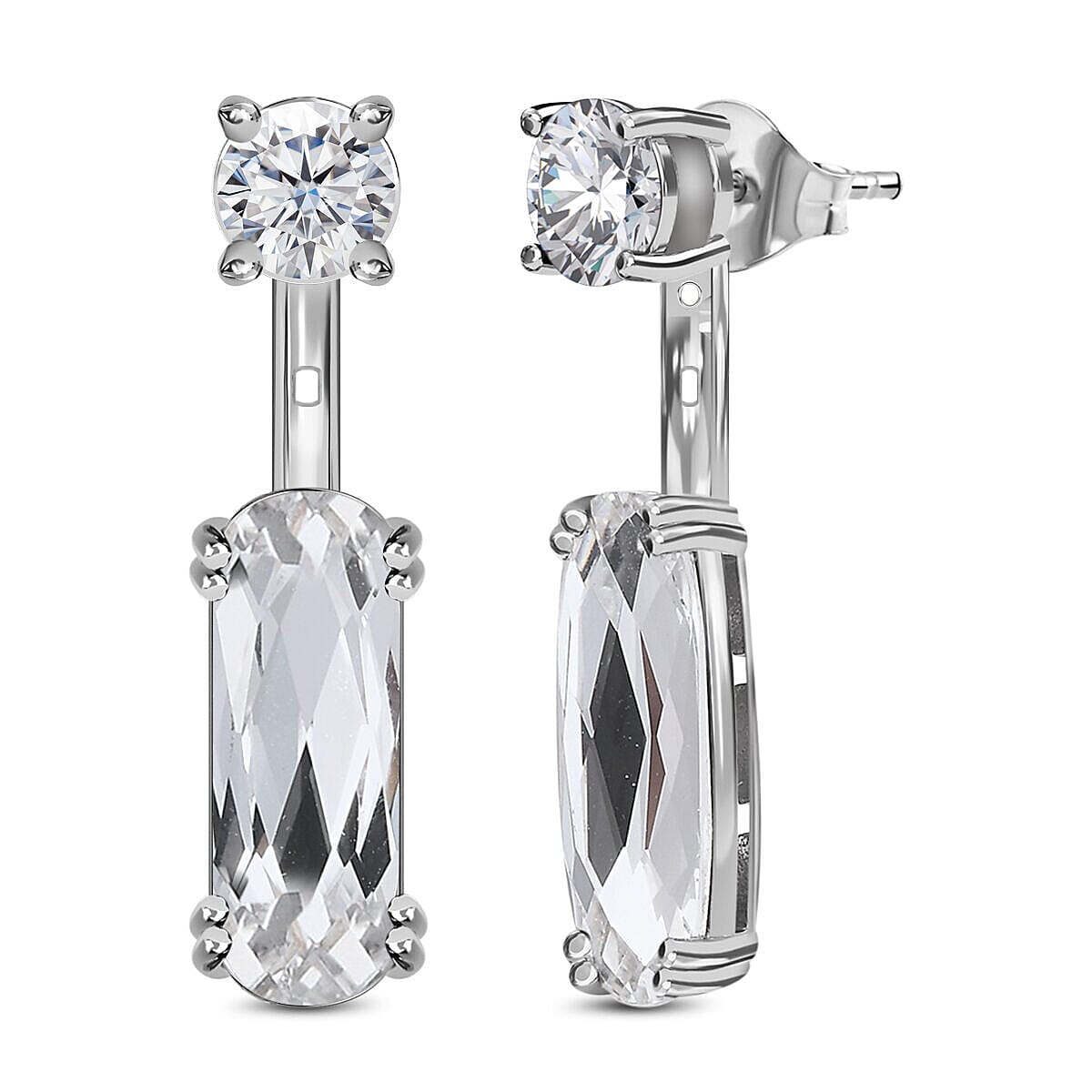Lustro Stella White Colour Crystal Detachable Earrings (with Push Back) in Platinum Overlay Sterling Silver 3858068 4