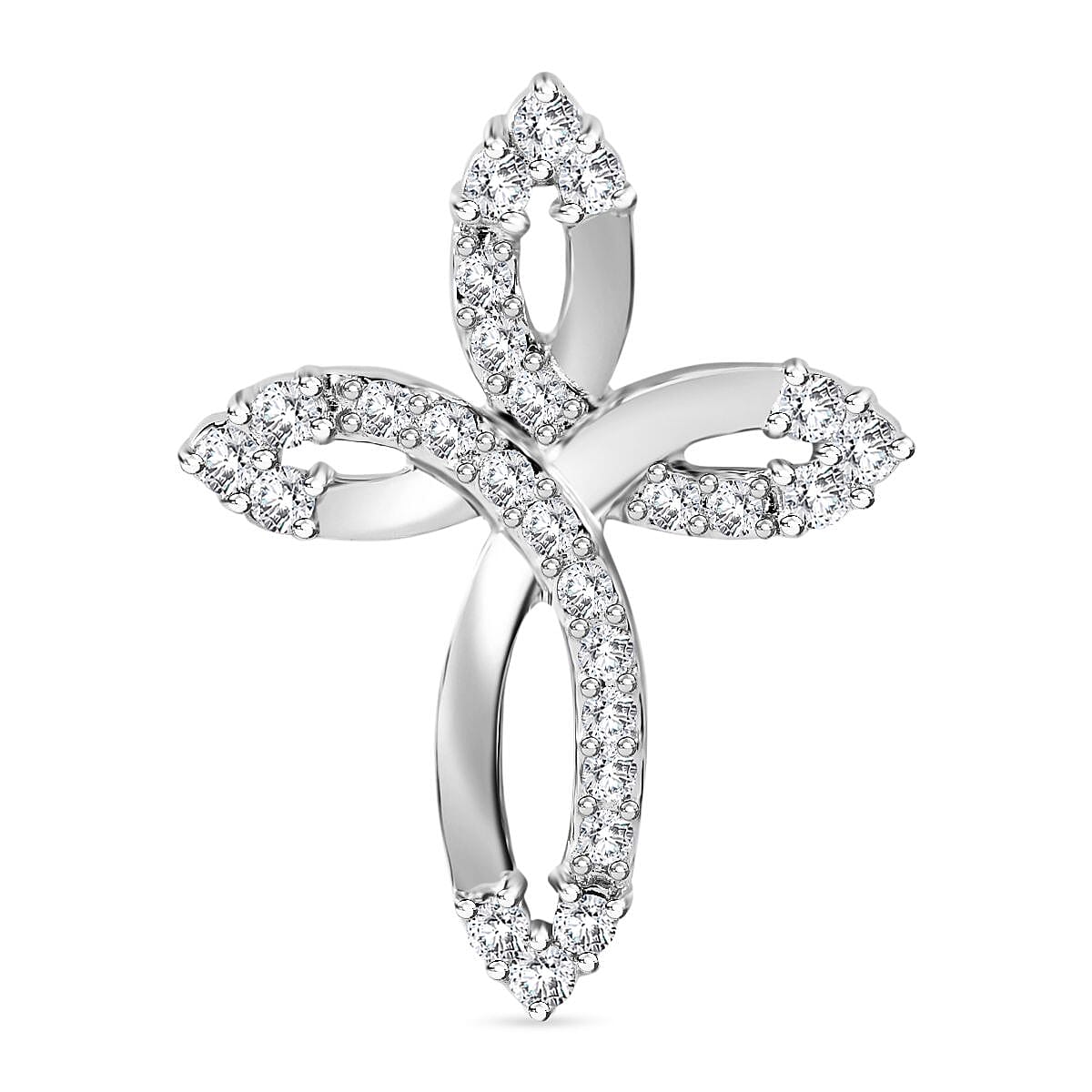 Lustro Stella - White Cubic Zirconia Designer Cross Pendant in Rhodium Overlay Sterling Silver 7813480 0