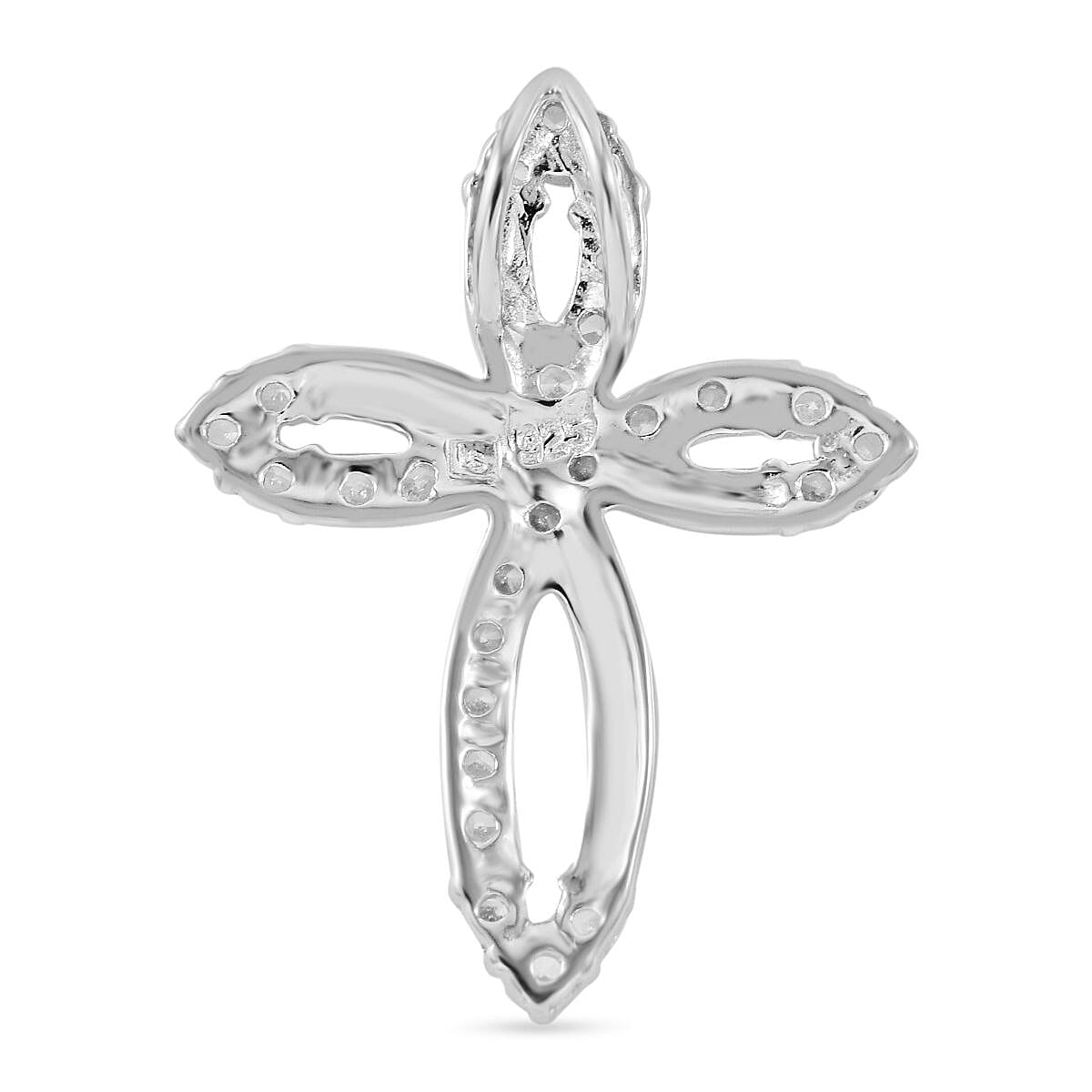 Lustro Stella - White Cubic Zirconia Designer Cross Pendant in Rhodium Overlay Sterling Silver 7813480 4