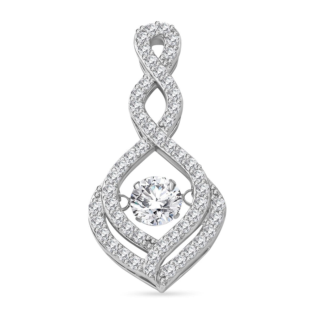 White Cubic Zirconia Pendant in Rhodium Overlay Sterling Silver 7813508 0