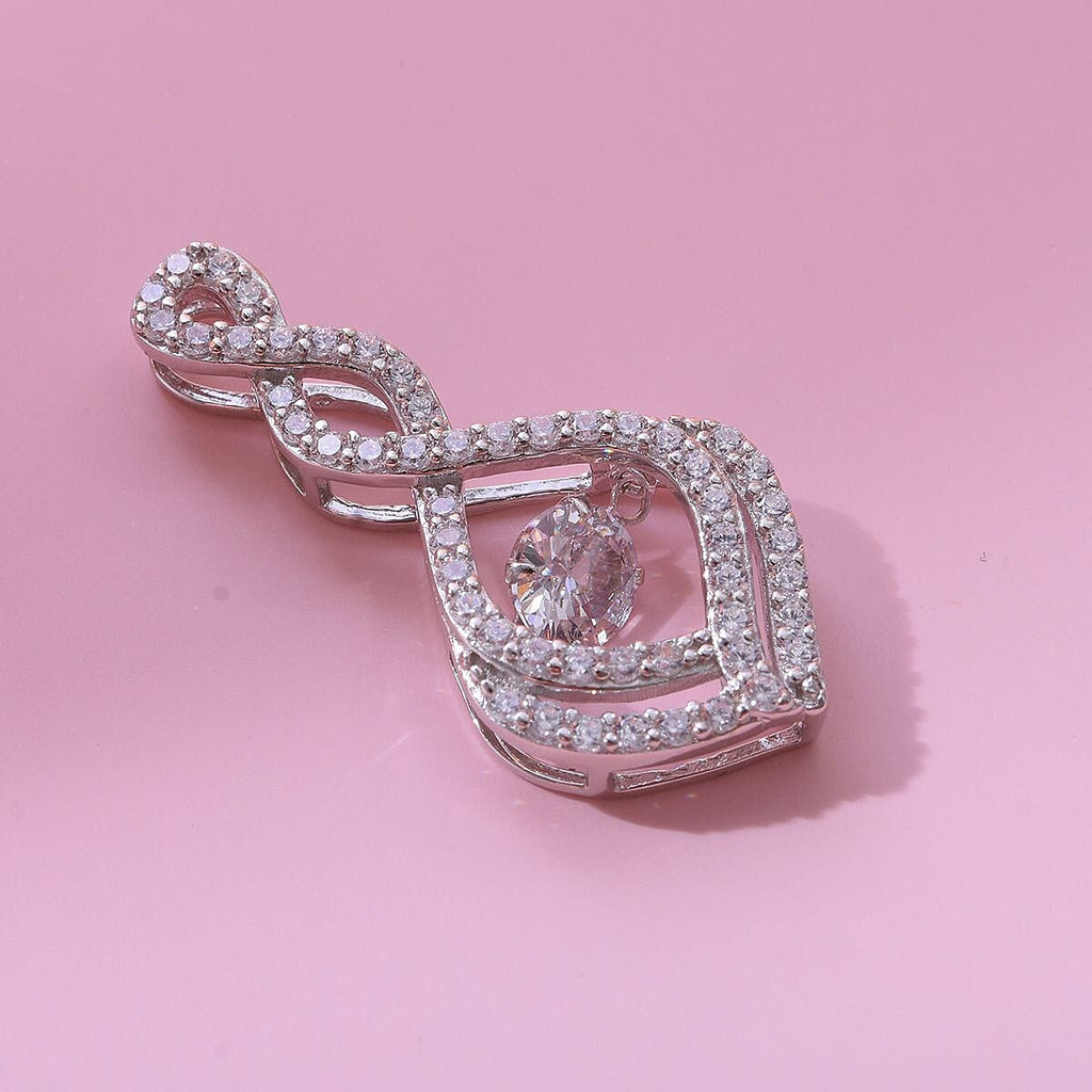 White Cubic Zirconia Pendant in Rhodium Overlay Sterling Silver