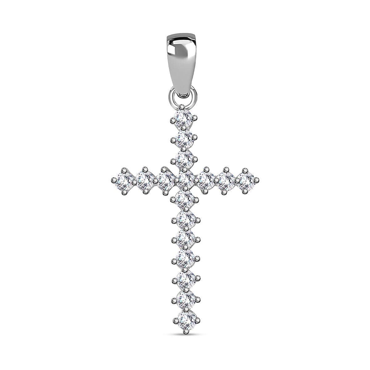 Lustro Stella - White Cubic Zirconia Cross Pendant in Rhodium Overlay Sterling Silver 7813460 0