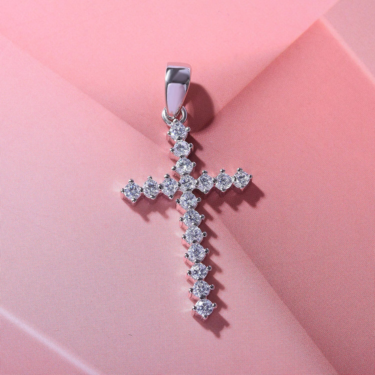 Lustro Stella - White Cubic Zirconia Cross Pendant in Rhodium Overlay Sterling Silver 7813460 1