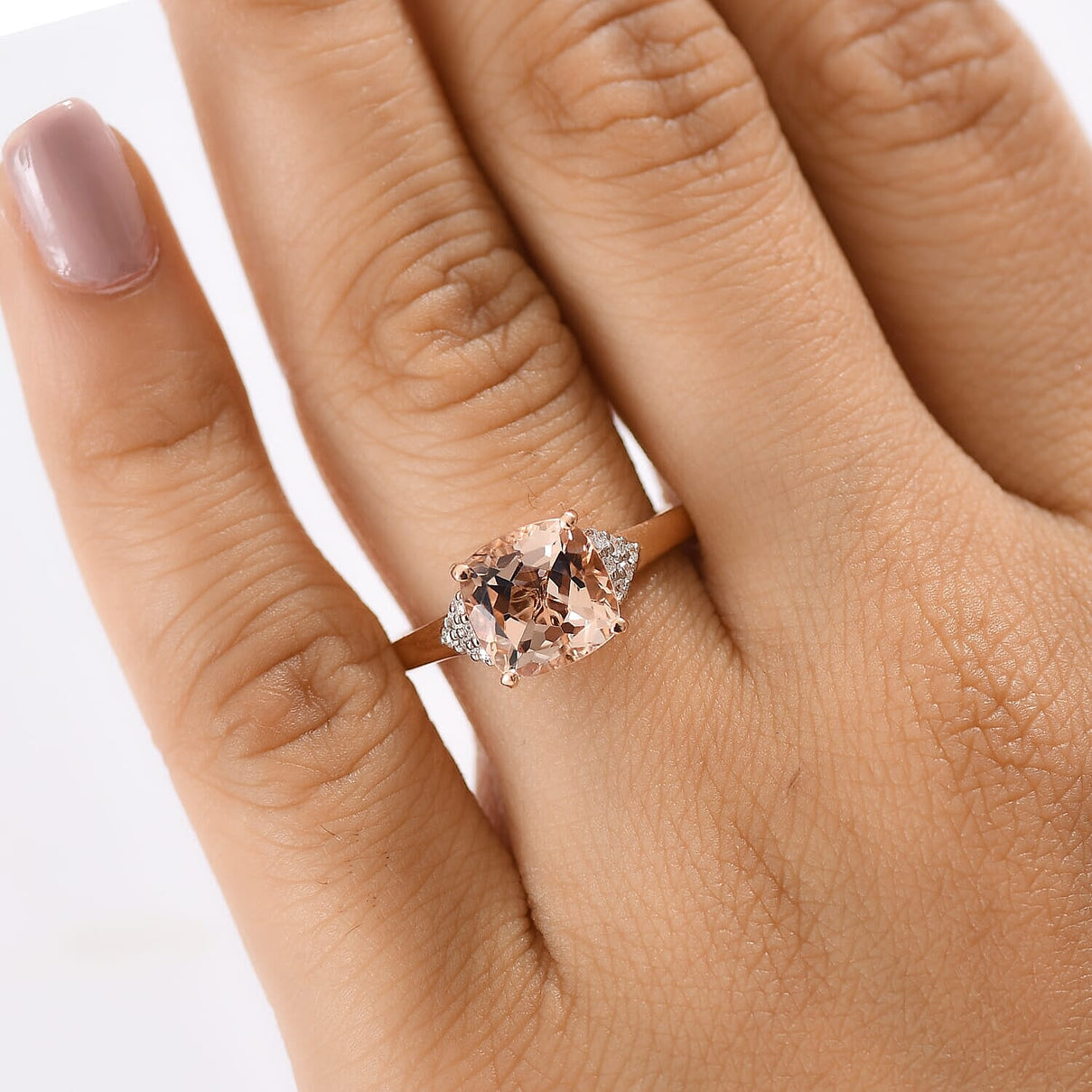 Certified &amp; Appraised LUXORO 10K Rose Gold AAA Morganite, White Diamond I2 Ring, 3.18 Ct. 8129205 2