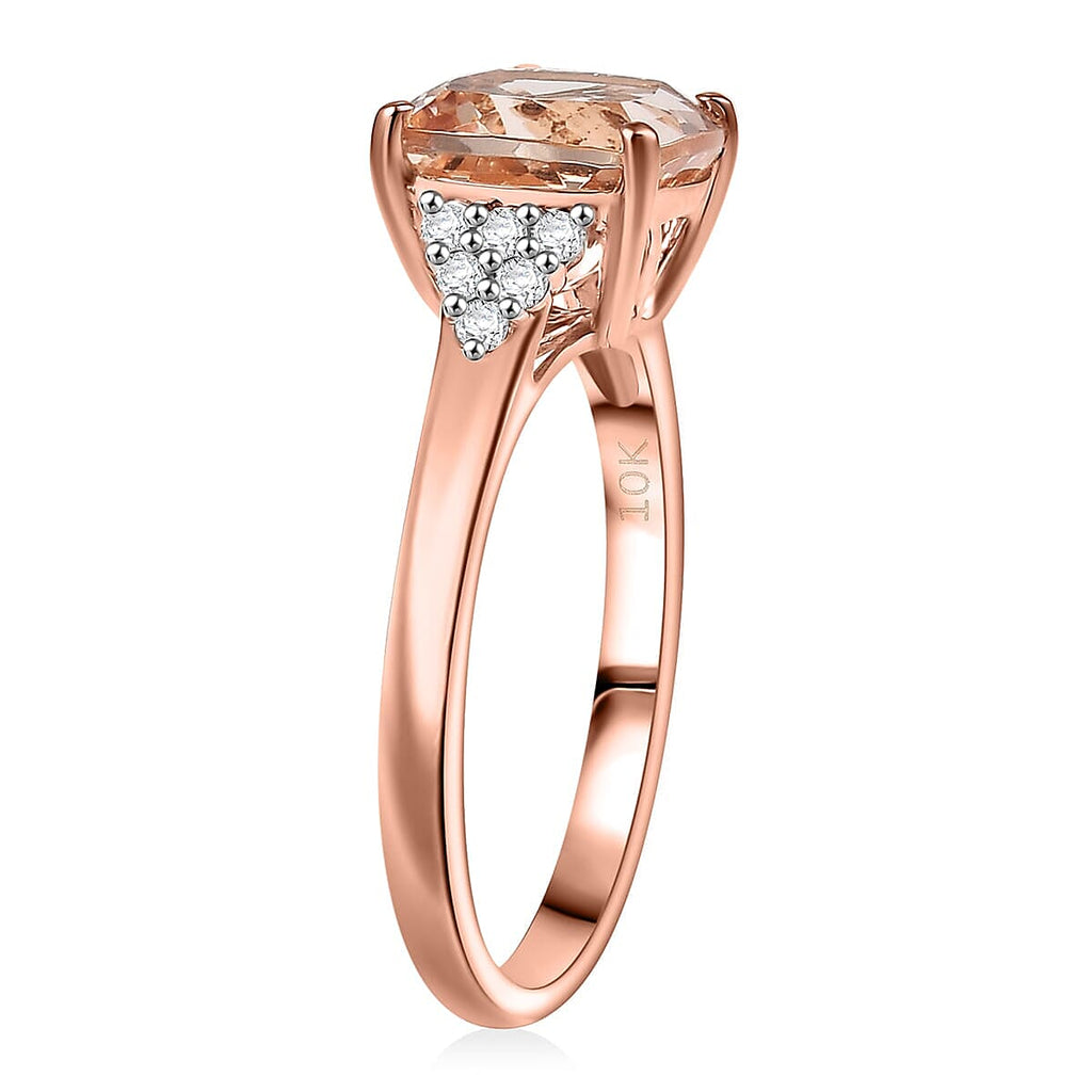 Luxoro - 9K Rose Gold AGI Certified AAA Morganite & White Diamond Ring 3.20 Ct, Gold Wt. 2.90 Gms