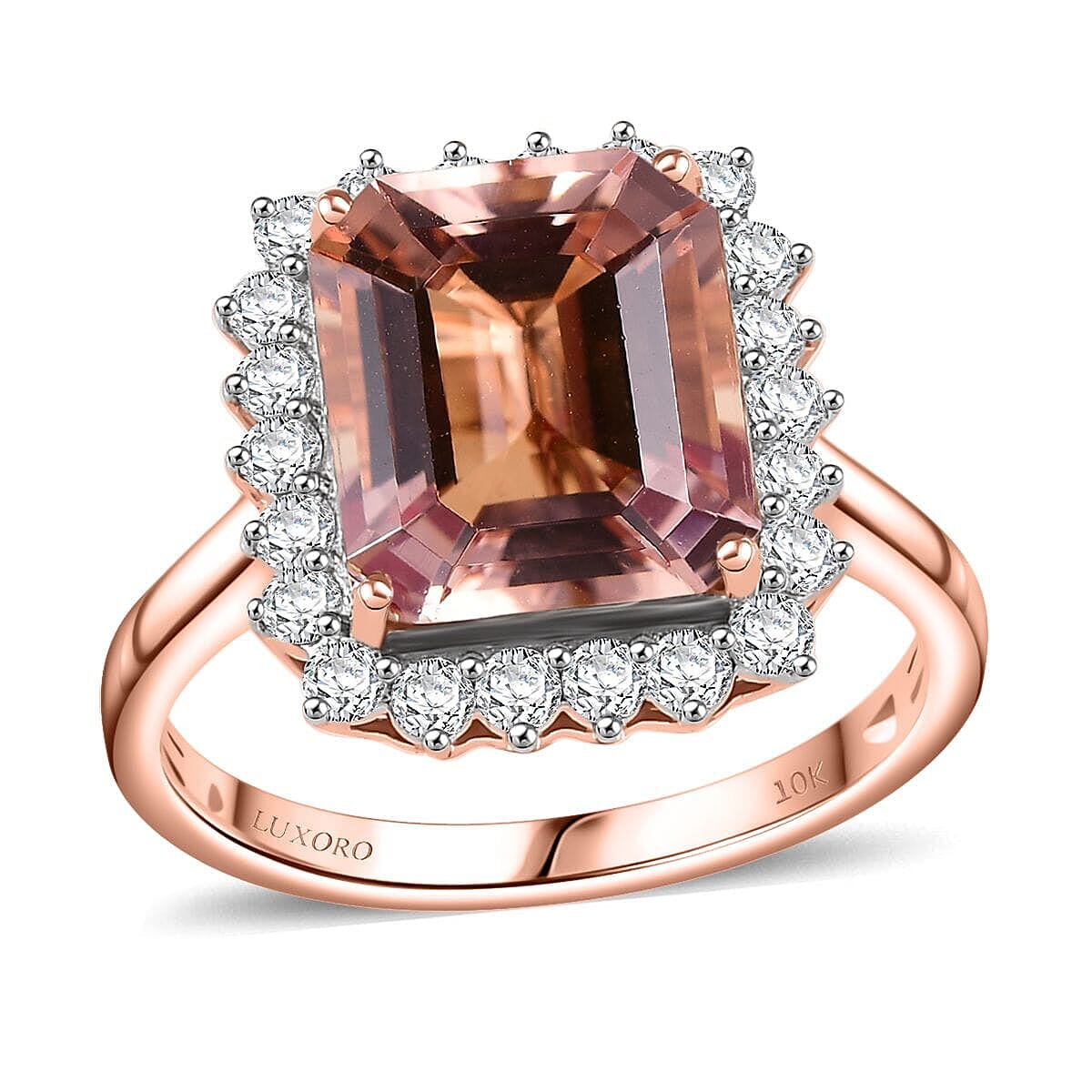 Certified &amp; Appraised LUXORO 10K Rose Gold AAA Morganite, White Diamond I2 Halo Ring, 6.40 Ct. 8129220 0