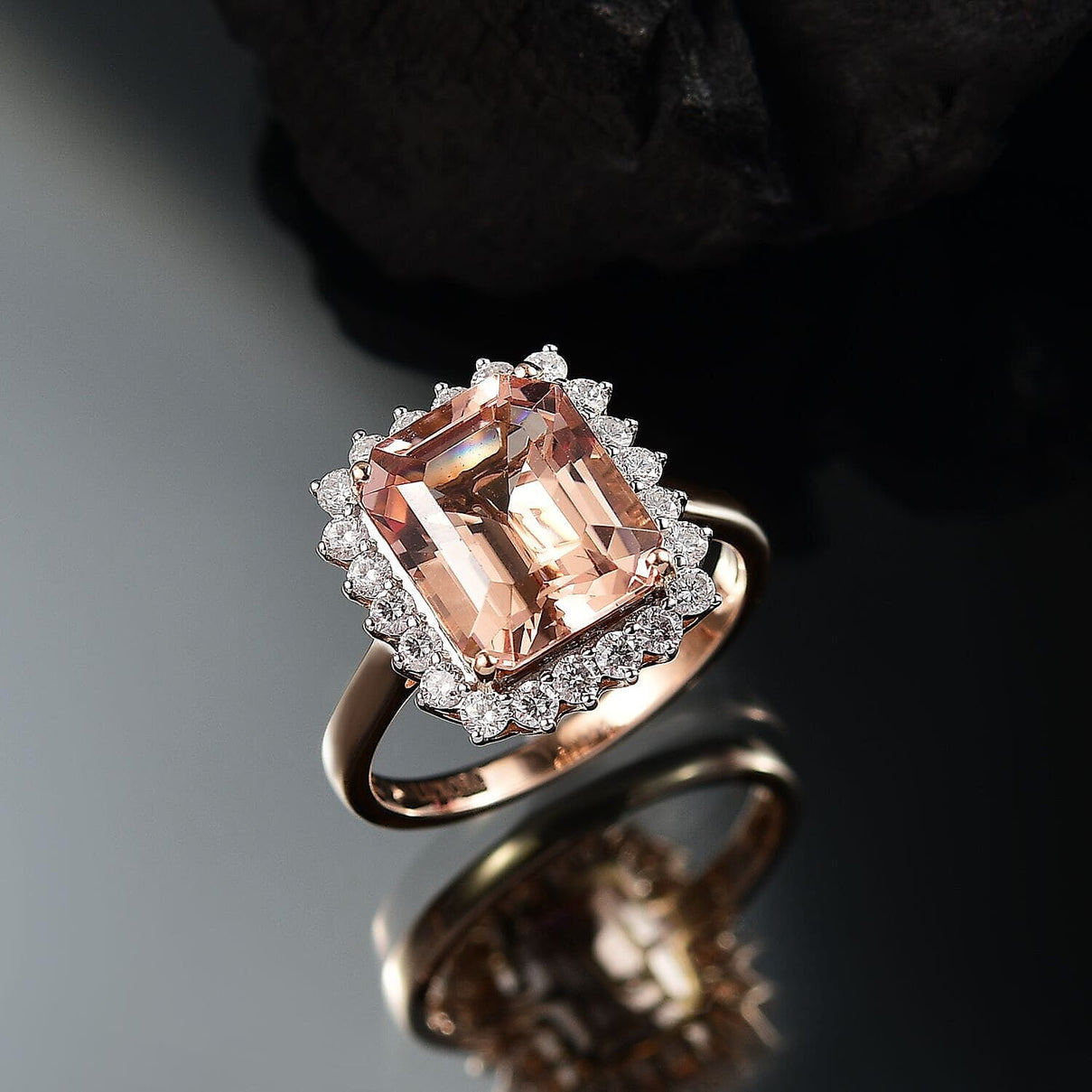 Certified &amp; Appraised LUXORO 10K Rose Gold AAA Morganite, White Diamond I2 Halo Ring, 6.40 Ct. 8129220 2