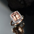 Luxoro 10K Rose Gold AAA Morganite, White Diamond I2 Main Stone With Side Stone Ring, Gold Wt.3.53 Gms  6.402  Ct.