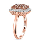 Luxoro 10K Rose Gold AAA Morganite, White Diamond I2 Main Stone With Side Stone Ring, Gold Wt.3.53 Gms  6.402  Ct.