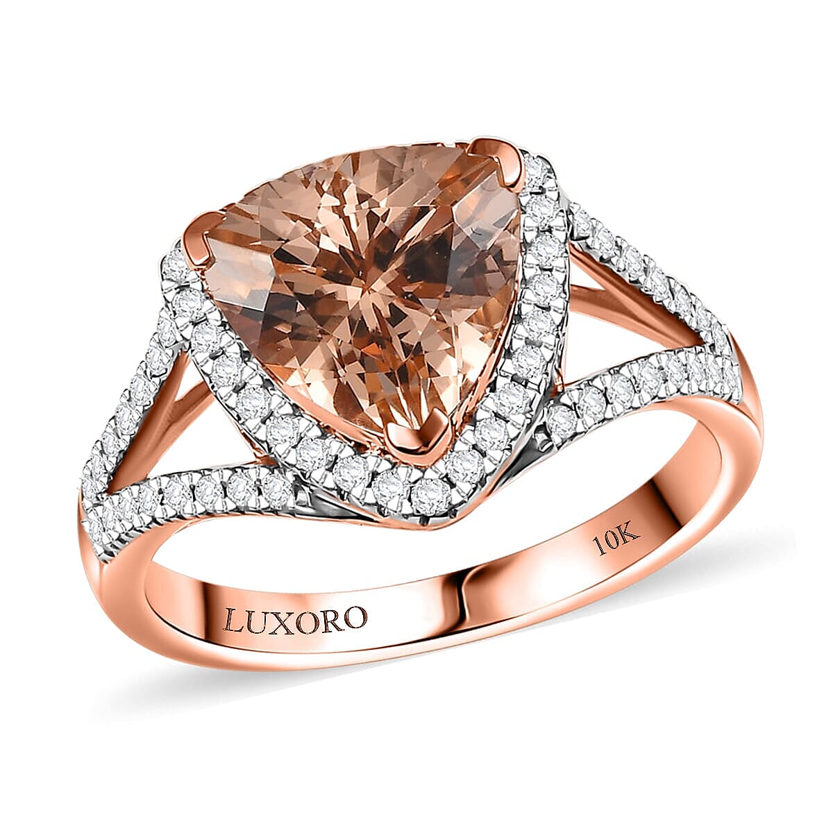 Certified &amp; Appraised LUXORO 10K Rose Gold AAA Morganite, White Diamond I2 Halo Ring, 3.48 Ct. 8129385 0