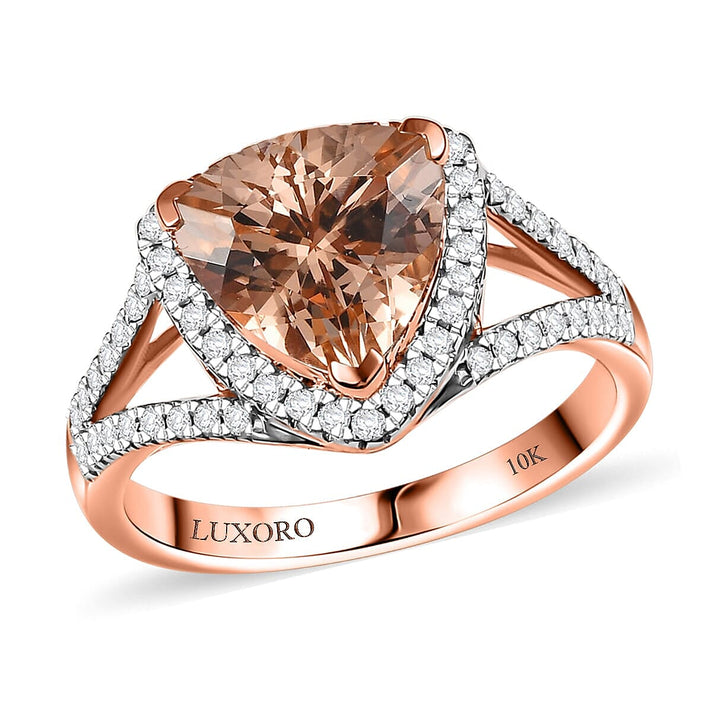 Certified &amp; Appraised LUXORO 10K Rose Gold AAA Morganite, White Diamond I2 Halo Ring, 3.48 Ct. 8129385 1