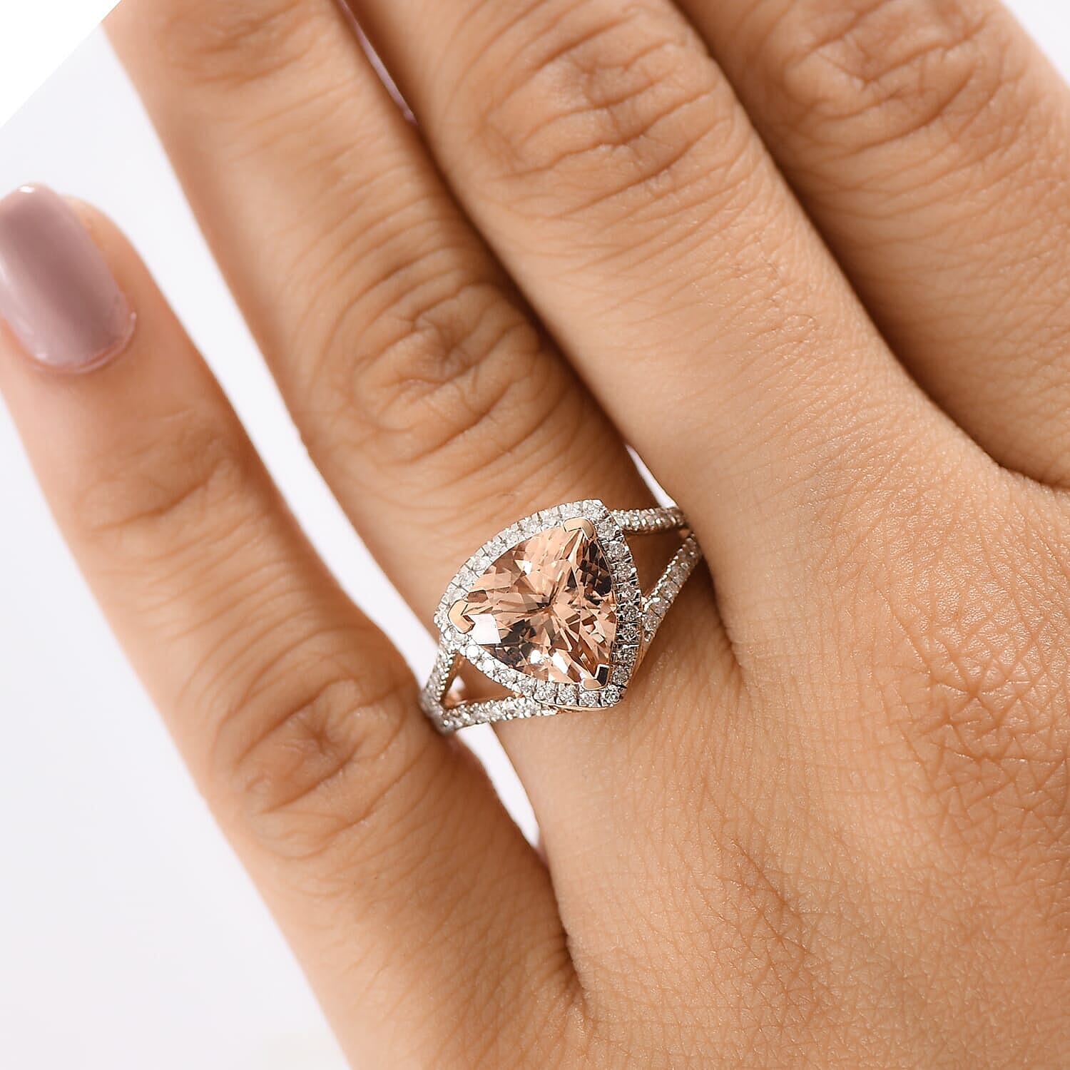 Certified &amp; Appraised LUXORO 10K Rose Gold AAA Morganite, White Diamond I2 Halo Ring, 3.48 Ct. 8129385 1
