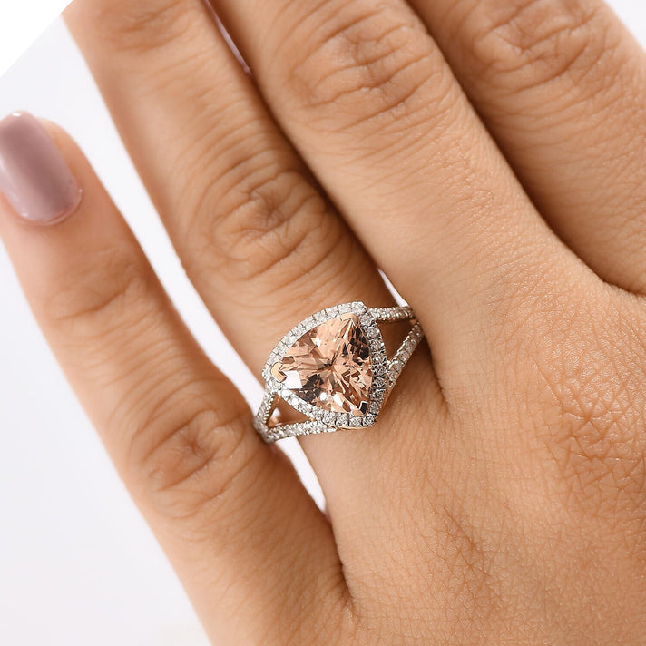 Certified &amp; Appraised LUXORO 10K Rose Gold AAA Morganite, White Diamond I2 Halo Ring, 3.48 Ct. 8129385 2